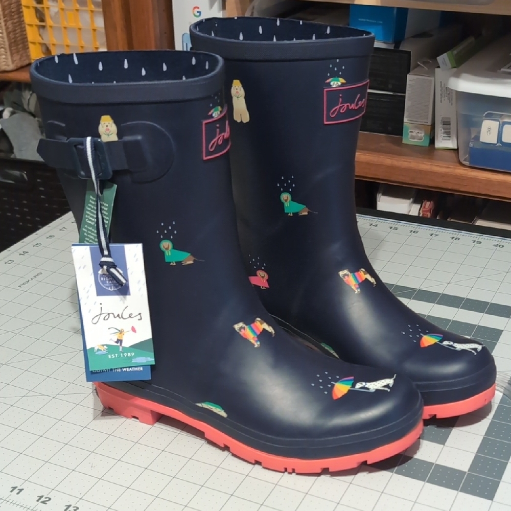 Joules Navy Boots with Vibrant Animal Designs
